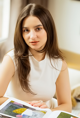 /Chloe Moss Gorgeous Brunette Slides Her White Lace Panties Down Over Her Firm Round Ass