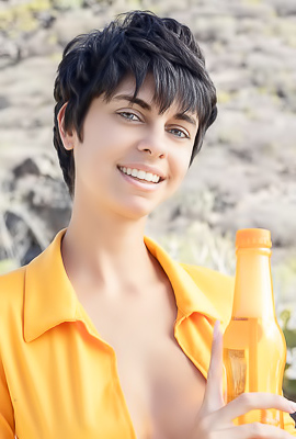 Kensi Dressed In A Bold Orange Crop Top That Hugs Her Perfect Breasts And A Matching Mini Skirt