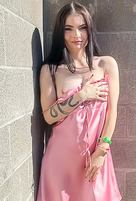 Vixen Hikes Her Pink Slip Dress Up And Plays With Herself On A Fallen Tree